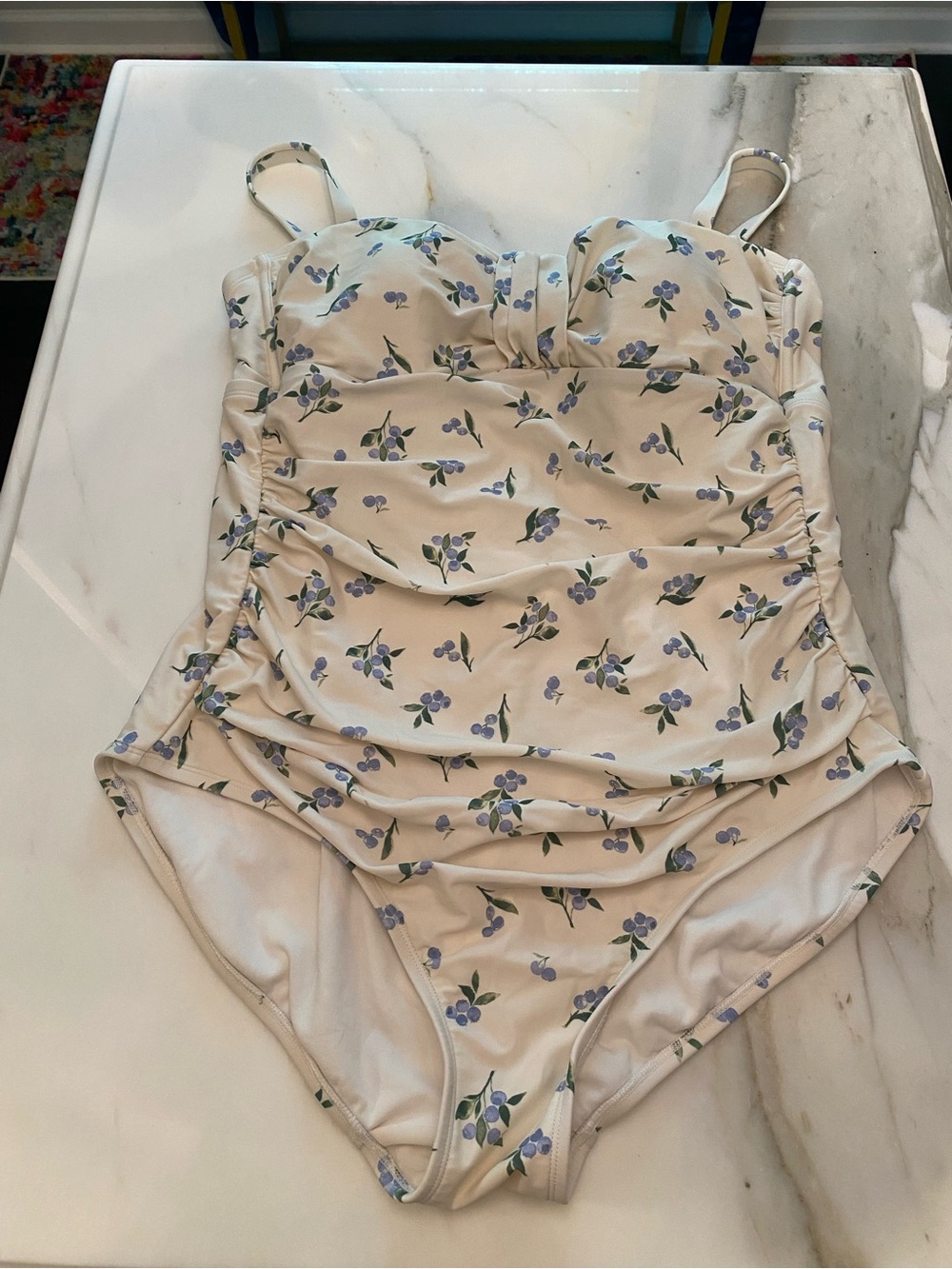 Shade & Shore Cream One-Piece Swimsuit with Blue Floral Print